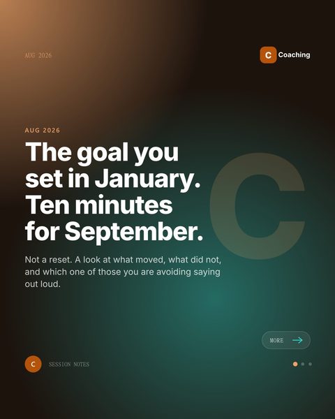 Sample Mica Social post for a coaching practice about the September check-in on a January goal