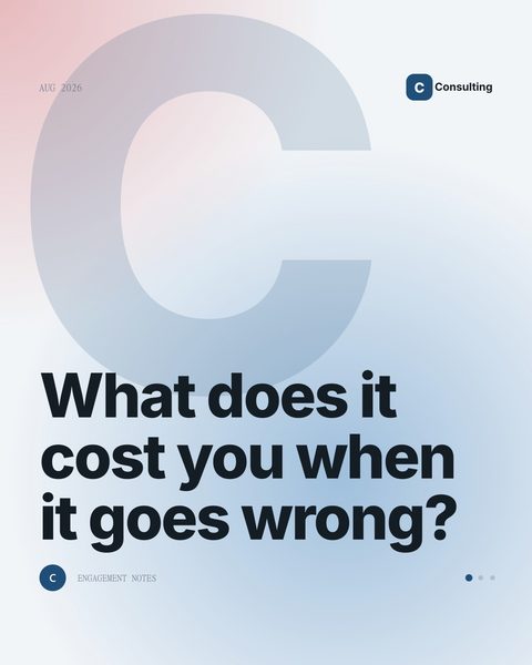 Sample Mica Social post for a consulting firm about the first question every engagement starts with
