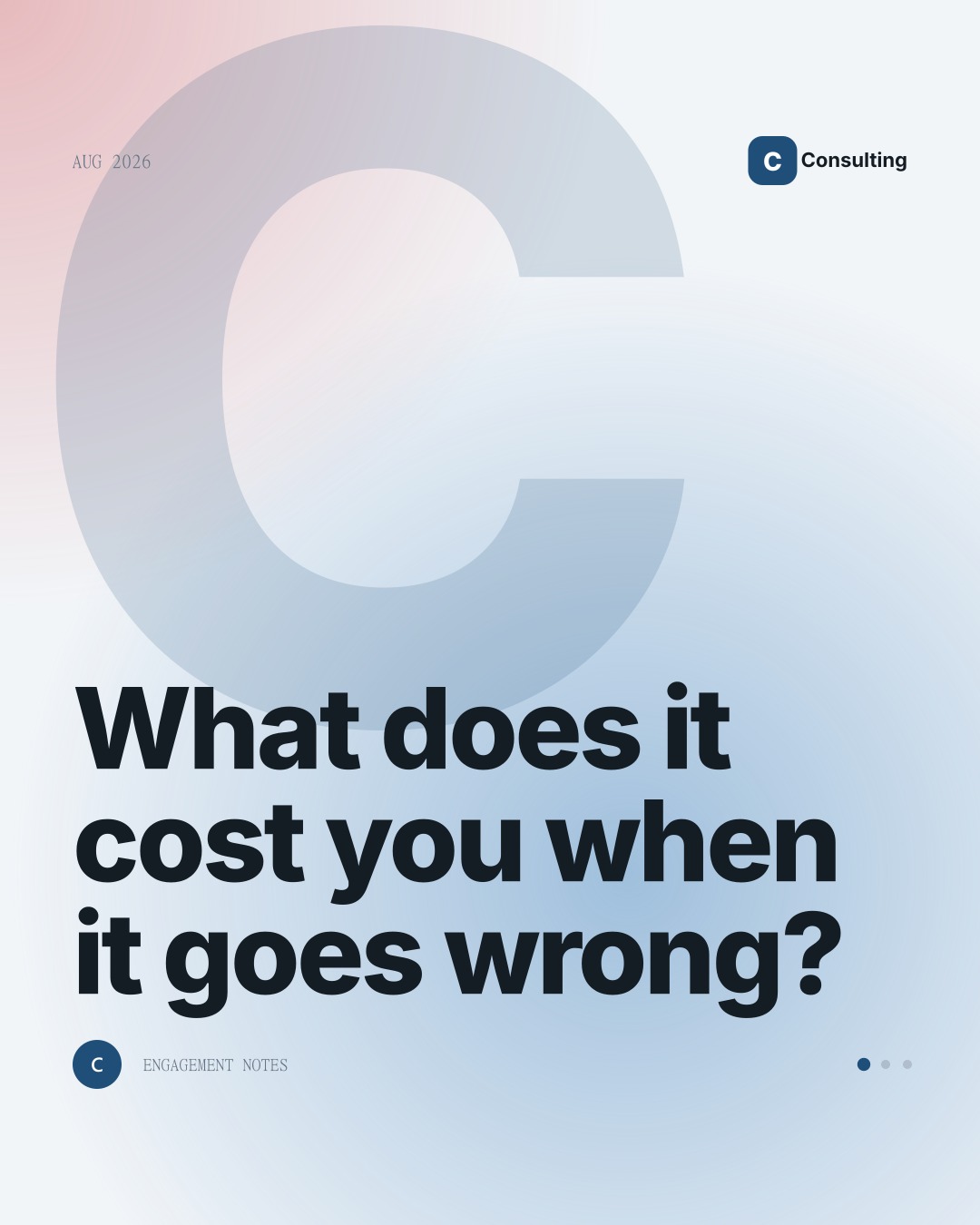 Consulting sample post with the headline about the first question every engagement starts with