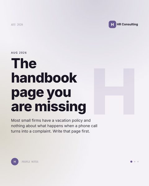 Sample Mica Social post for an HR consulting firm about the handbook page most small businesses are missing