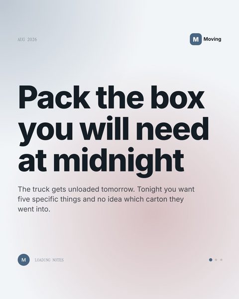 Sample Mica Social post for a moving company about packing a first-night box